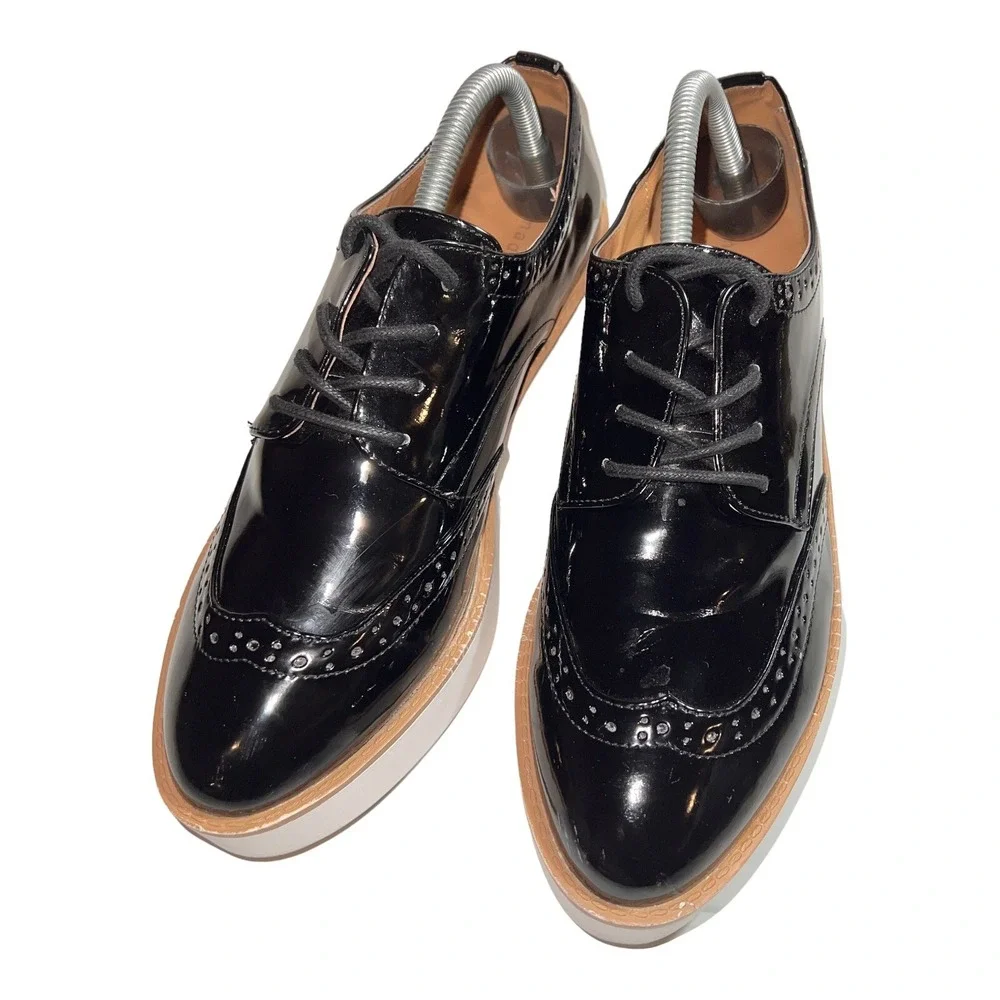 Madden Girl G-class Oxfords Platform Shoes Size 9.5 M Black Glossy